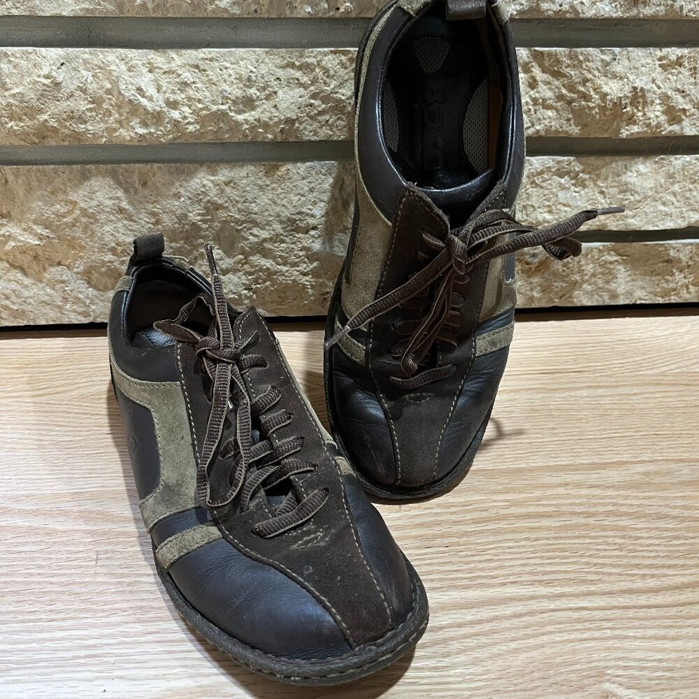 BORN Men's Brown & Tan Leather & Suede Lace-Up Oxford Shoes - Size 8.5 (EU 42)